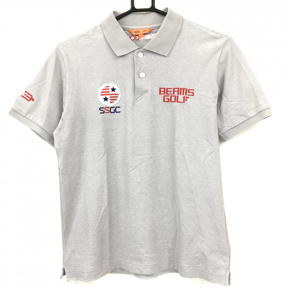 ビームスゴルフ 半袖ポロシャツ グレー×レッド ワッペン メンズ S ゴルフウェア BEAMS GOLF