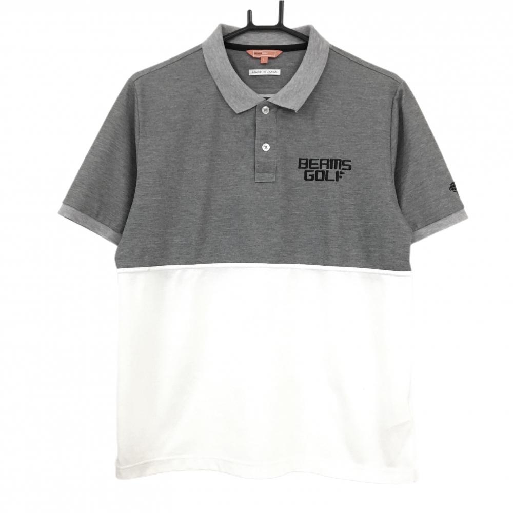 ビームスゴルフ 半袖ポロシャツ 杢グレー×白 胸ロゴ刺しゅう メンズ L ゴルフウェア BEAMS GOLF