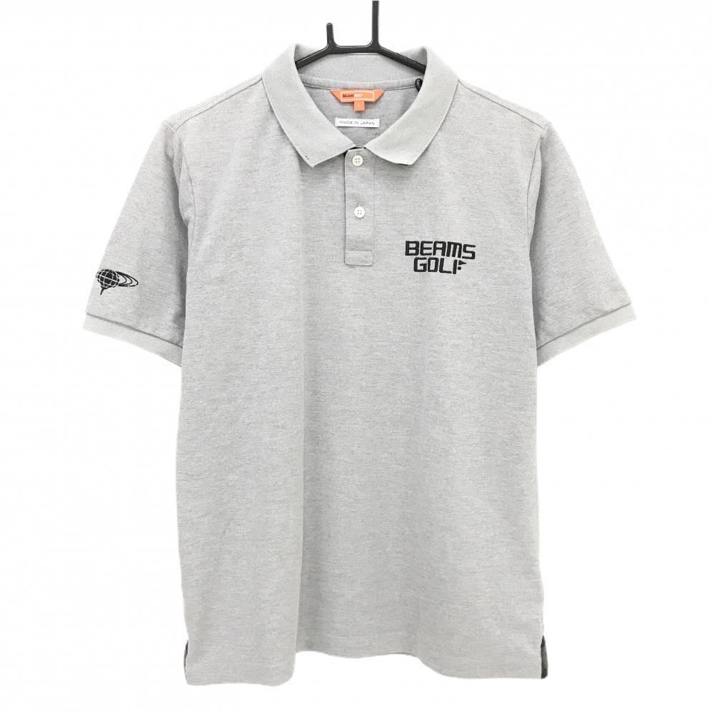 ビームスゴルフ 半袖ポロシャツ 杢グレー×黒 ロゴ刺しゅう メンズ L ゴルフウェア BEAMS GOLF