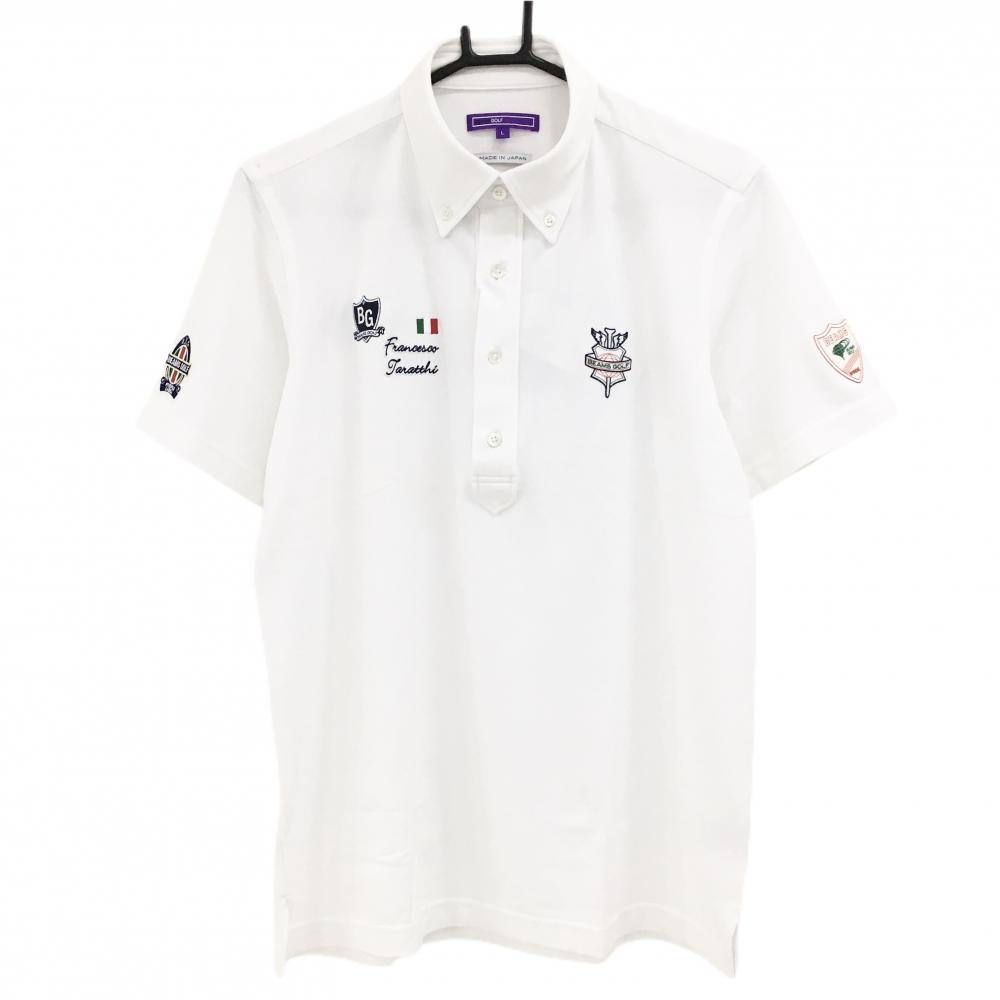 【新品】ビームスゴルフ 半袖ポロシャツ 白×ネイビー 胸・袖ロゴ メンズ L ゴルフウェア BEAMS GOLF