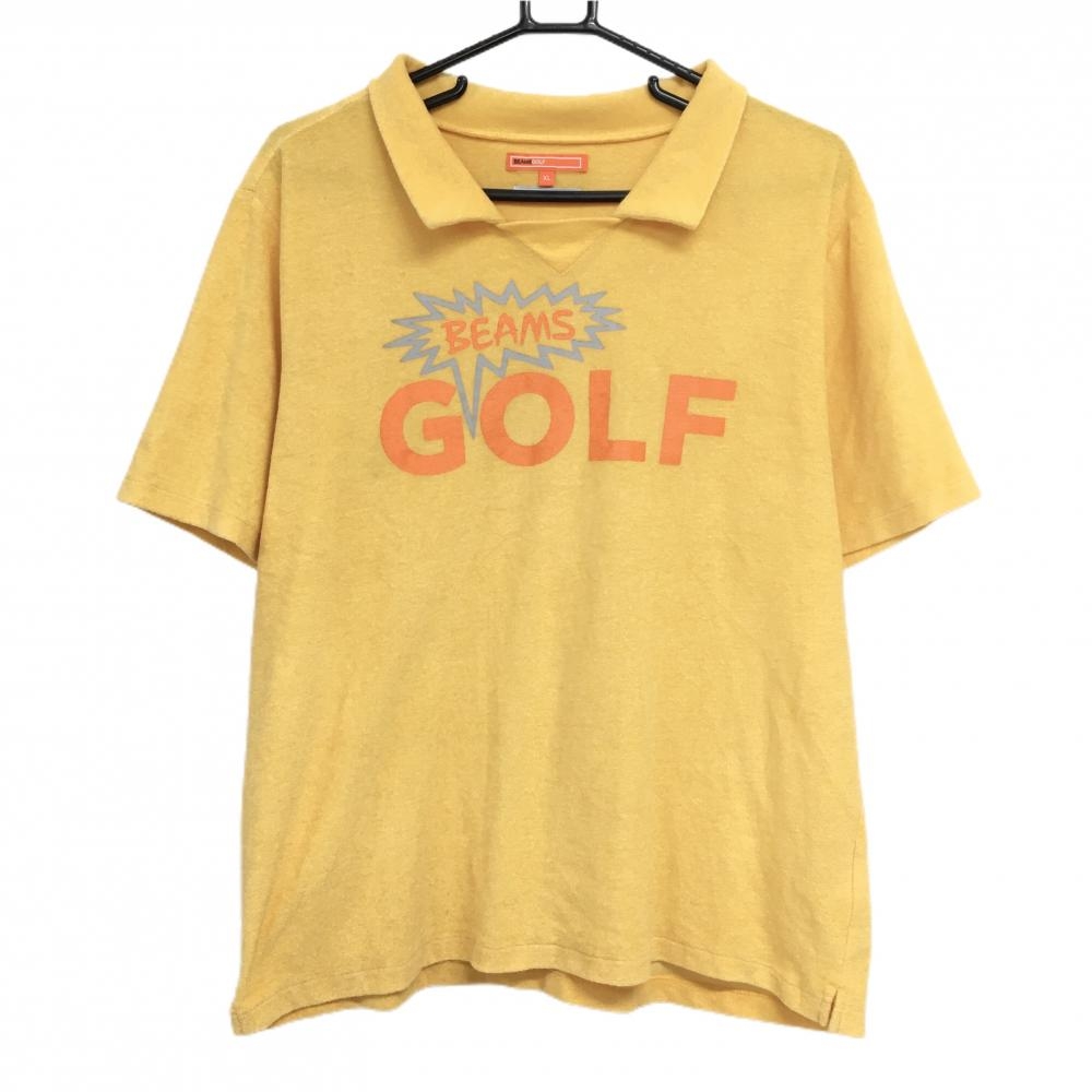 【美品】ビームスゴルフ 半袖シャツ オレンジ×グレー パイル地 日本製 フロントプリント メンズ XL ゴルフウェア BEAMS GOLF