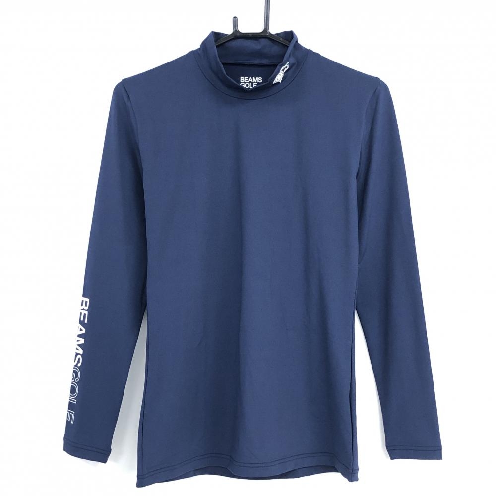 【美品】ビームスゴルフ ハイネックインナーシャツ ネイビー ロゴプリント メンズ L ゴルフウェア BEAMS GOLF