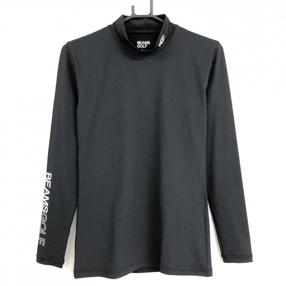 【超美品】ビームスゴルフ ハイネックインナーシャツ 黒×白 ロゴプリント メンズ L ゴルフウェア BEAMS GOLF