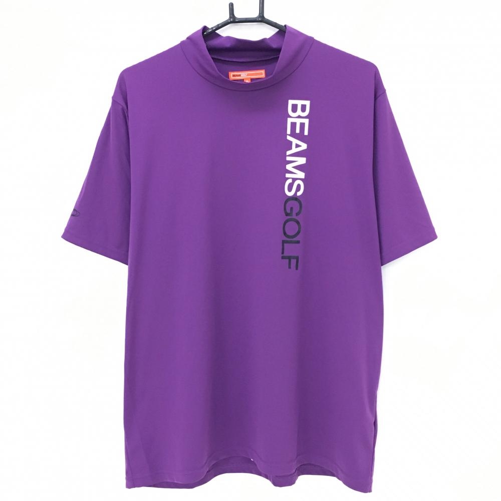 【超美品】ビームスゴルフ 半袖ハイネックシャツ パープル ロゴプリント メンズ XL ゴルフウェア BEAMS GOLF