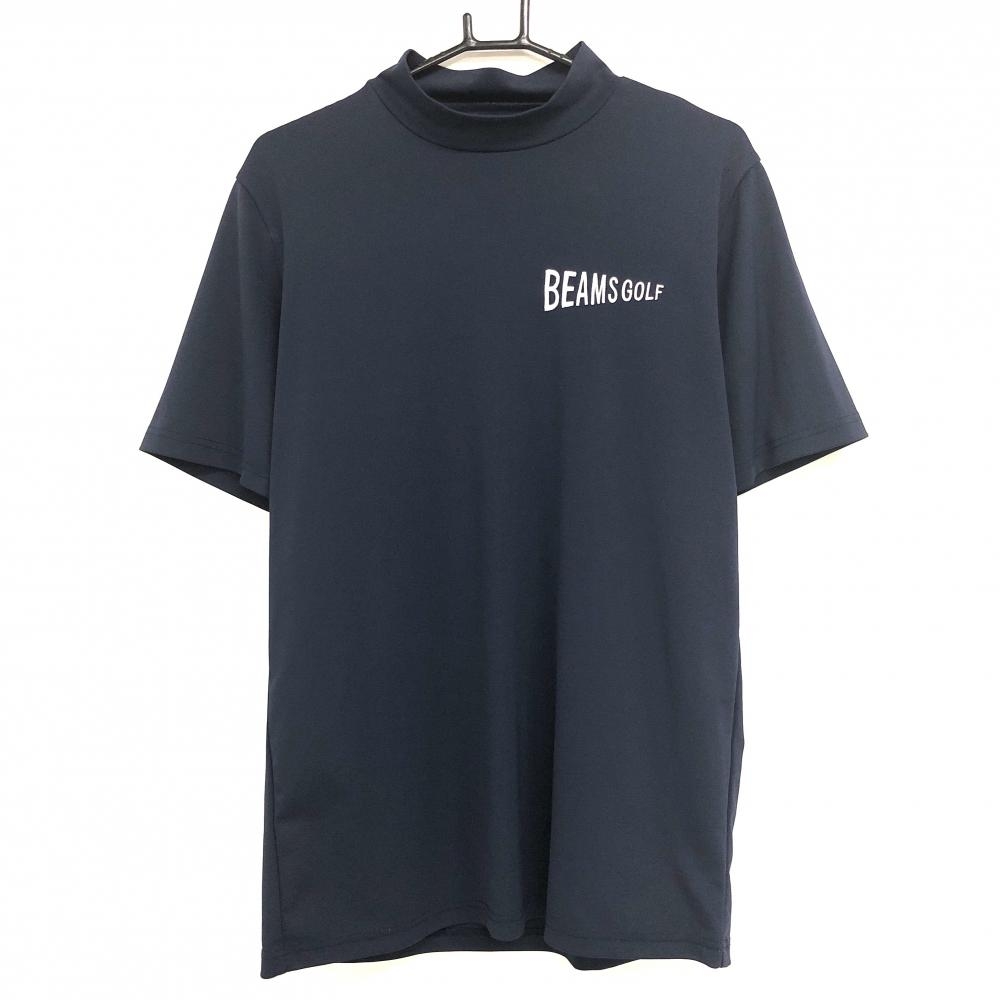 ビームスゴルフ 半袖ハイネックシャツ ネイビー ロゴ白 ストレッチ  メンズ L ゴルフウェア BEAMS GOLF