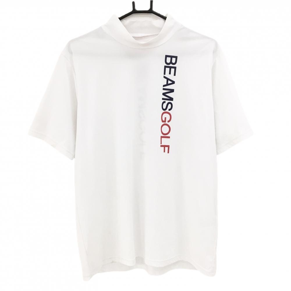 ビームスゴルフ 半袖ハイネックシャツ 白 ロゴプリント ストレッチ メンズ L ゴルフウェア BEAMS GOLF