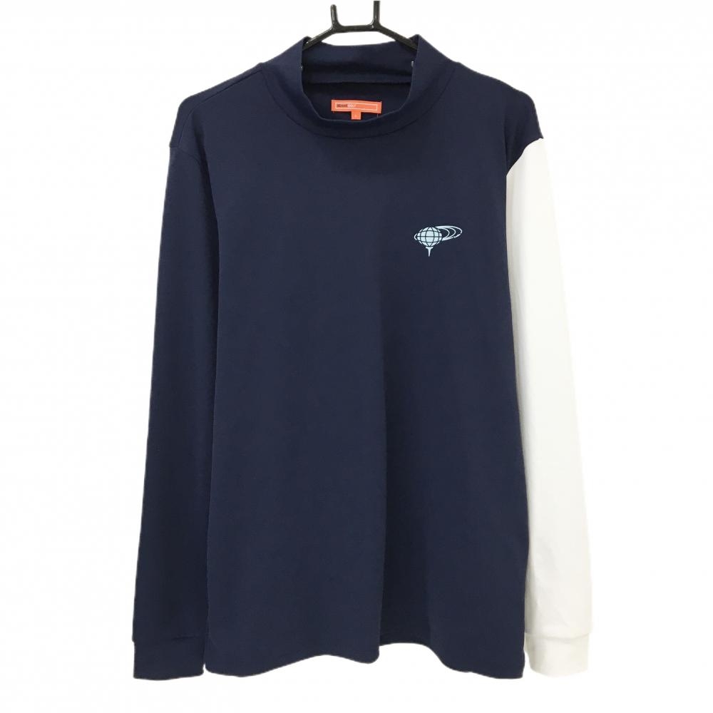 【超美品】ビームスゴルフ 長袖ハイネックシャツ ネイビー×白 背面ロゴライトブルー  メンズ L ゴルフウェア BEAMS GOLF