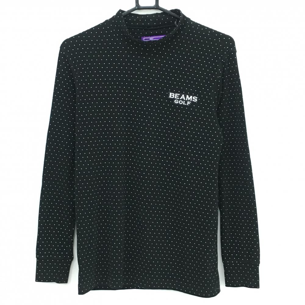 ビームスゴルフ 長袖ハイネックシャツ 黒×白 ドット 表微起毛  メンズ M ゴルフウェア BEAMS GOLF