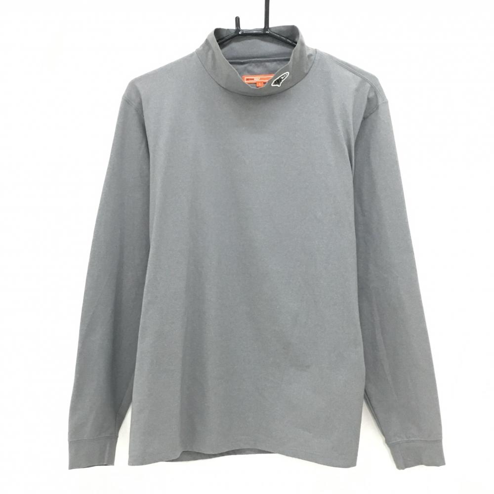 【美品】ビームスゴルフ 長袖ハイネックシャツ グレー 袖ロゴ ストレッチ  メンズ L ゴルフウェア BEAMS GOLF