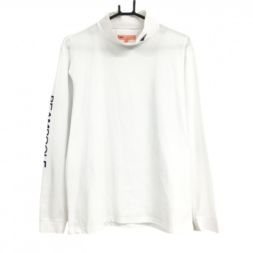 ビームスゴルフ 長袖ハイネックシャツ 白 袖ロゴ ストレッチ  メンズ L ゴルフウェア BEAMS GOLF