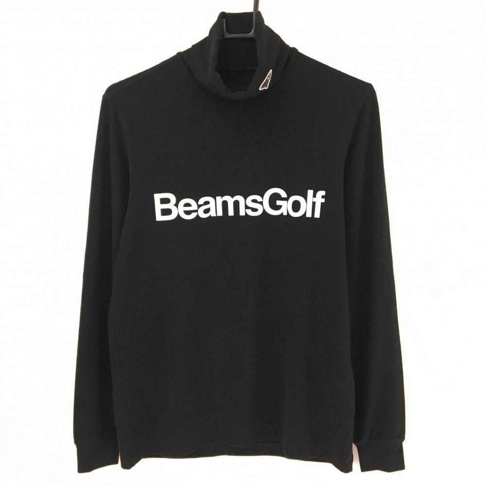 【美品】ビームスゴルフ 長袖ハイネックシャツ 黒×白 フロントロゴ 表微起毛 メンズ S ゴルフウェア BEAMS GOLF