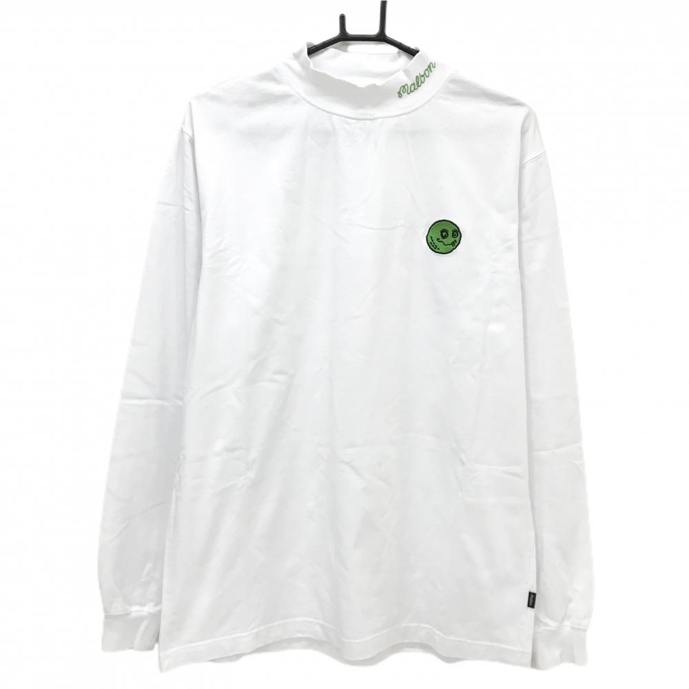 【美品】マルボン×ビームスゴルフ 長袖ハイネックシャツ 白 コットン100％ ネックロゴ刺しゅう メンズ M ゴルフウェア BEAMS GOLF