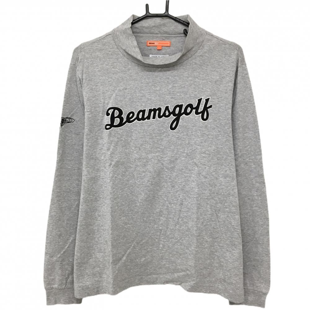 【超美品】ビームスゴルフ 長袖ハイネックシャツ 杢グレー×黒 フロントロゴ 日本製 メンズ L ゴルフウェア BEAMS GOLF