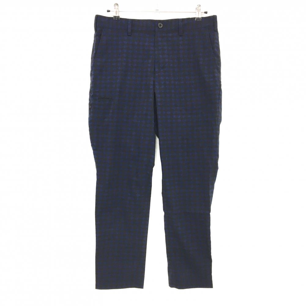 【美品】ビームスゴルフ パンツ ブルー×黒 チェック ロゴ白 複数ポケット メンズ L ゴルフウェア BEAMS GOLF