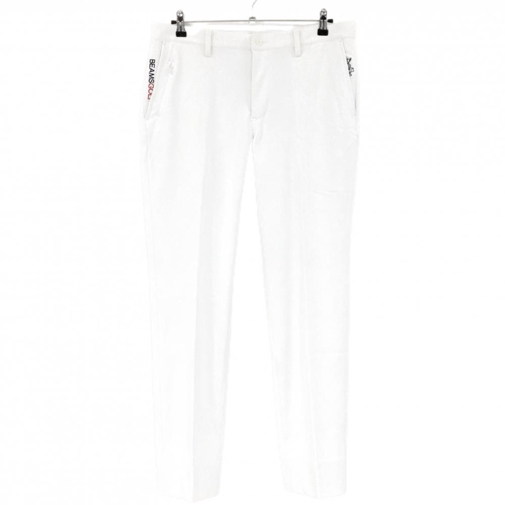 【美品】ビームスゴルフ パンツ 白 ロゴ刺しゅう 5ポケット ストレッチ メンズ 50 ゴルフウェア BEAMS GOLF