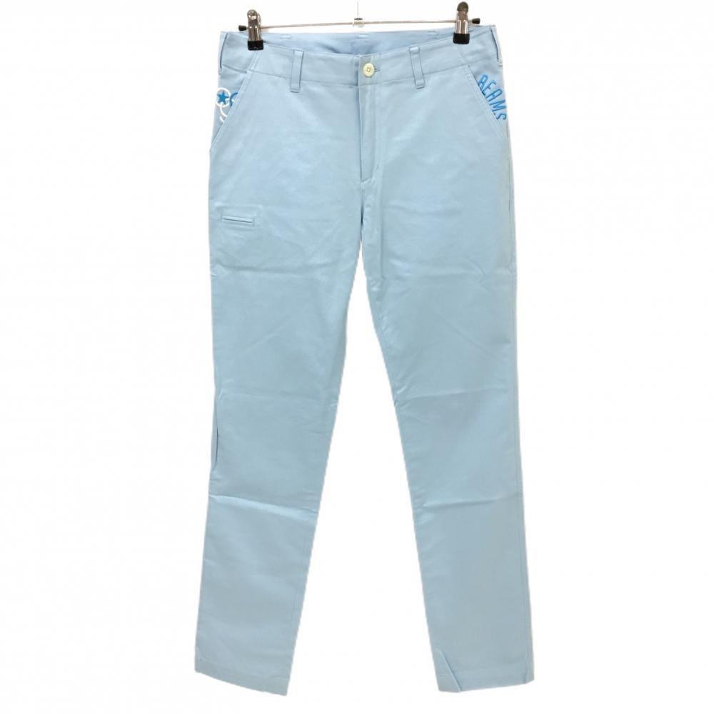 【新品】ビームスゴルフ パンツ ライトブルー×白 ロゴ刺しゅう ストレッチ メンズ M ゴルフウェア BEAMS GOLF