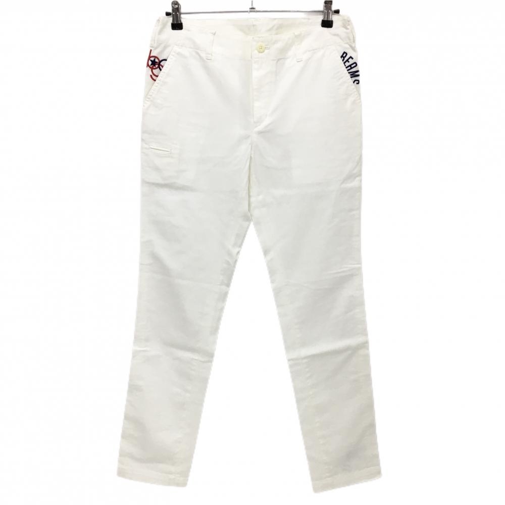 【新品】ビームスゴルフ パンツ 白×レッド×ネイビー ロゴ刺しゅう ストレッチ メンズ M ゴルフウェア BEAMS GOLF