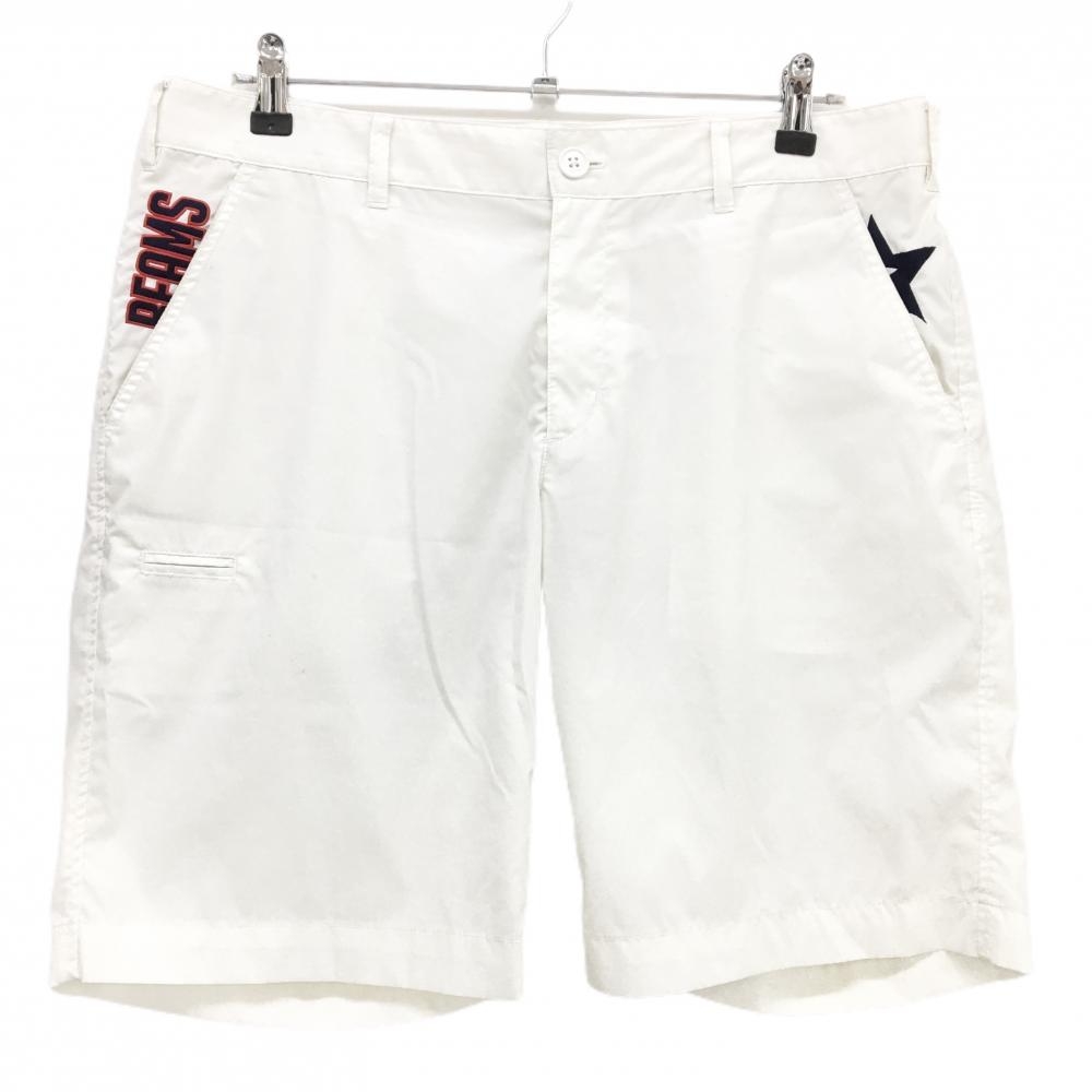 ビームスゴルフ ハーフパンツ 白×ネイビー 複数刺しゅう メンズ XL ゴルフウェア BEAMS GOLF