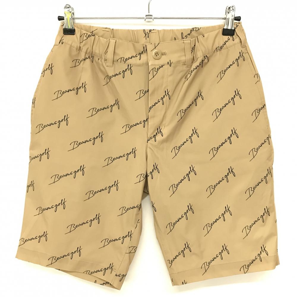 【超美品】ビームスゴルフ ハーフパンツ ライトブラウン×黒 ロゴ総柄 メンズ S ゴルフウェア BEAMS GOLF