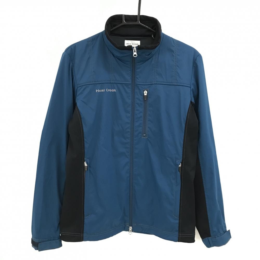 【美品】ヒールクリーク ジャケット ブルー×黒 一部裏起毛 切替 ダブルジップ  メンズ 48(M) ゴルフウェア Heal Creek
