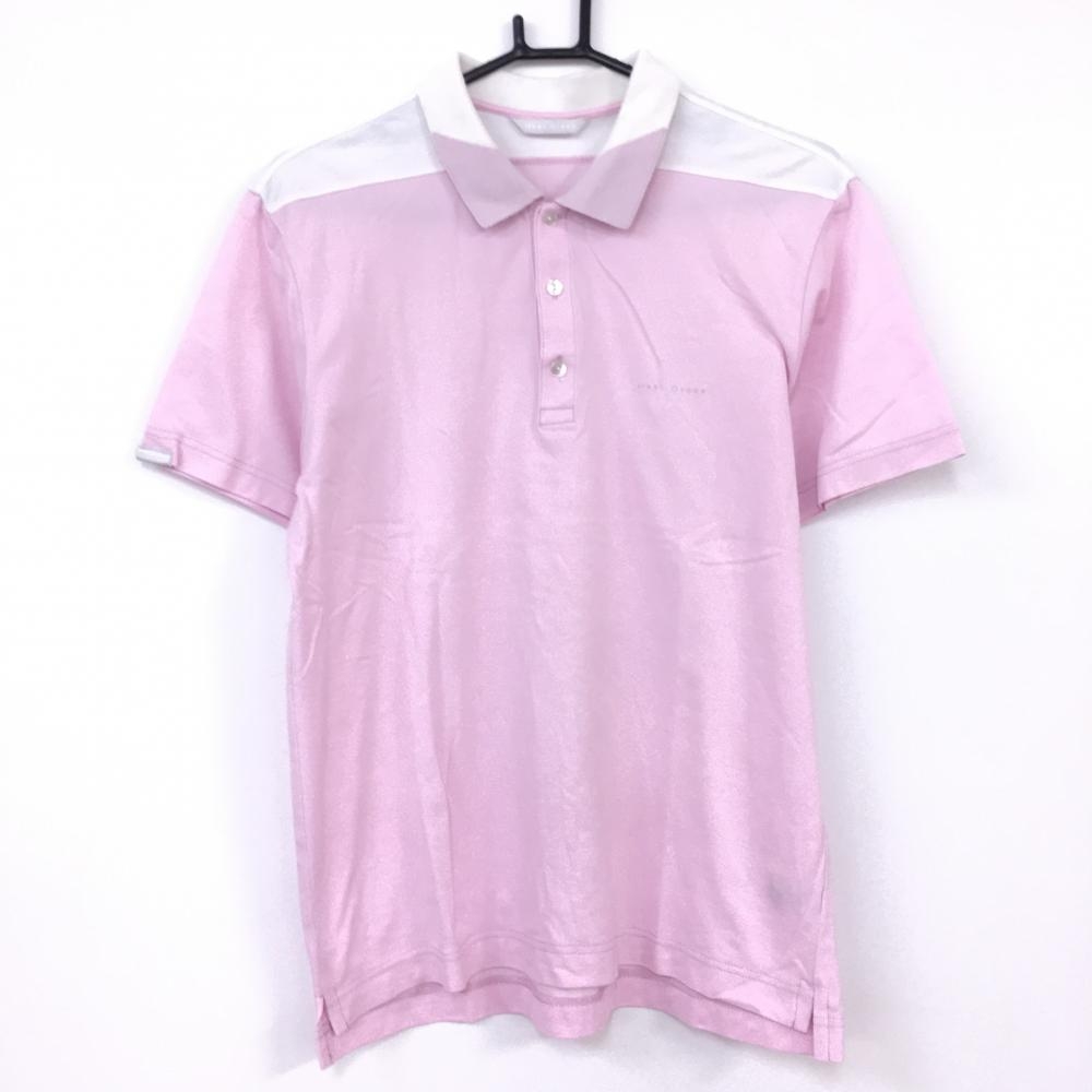 Heal Creek ヒールクリーク 半袖ポロシャツ ピンク×白 コットン混 ロゴ刺しゅう メンズ 50(L) ゴルフウェア