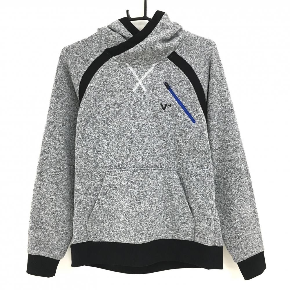 【超美品】ビバハート ニットパーカー グレー×黒 ロゴ刺しゅう フード裏地付き メンズ 48(M) ゴルフウェア VIVA HEART