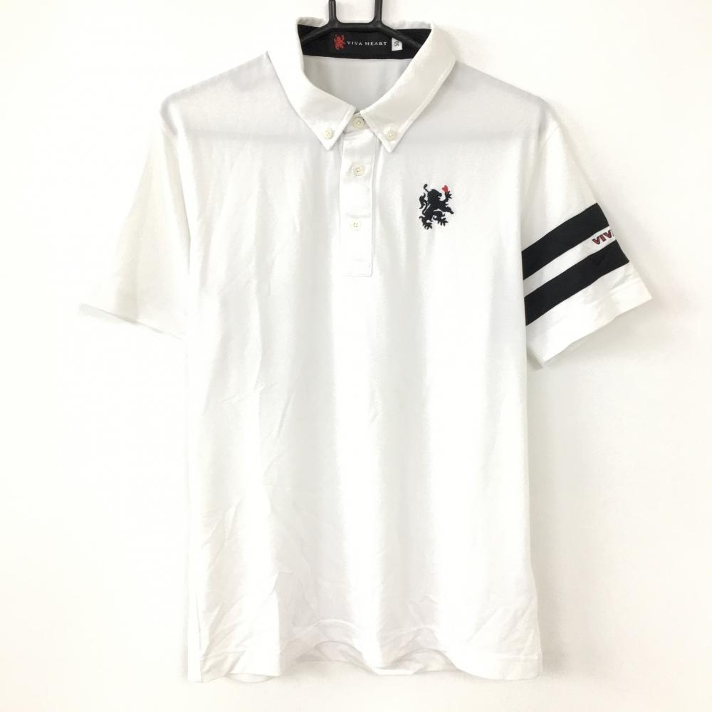 VIVA HEART ビバハート 半袖ポロシャツ 白×黒 袖ライン ボタンダウン メンズ 50 ゴルフウェア