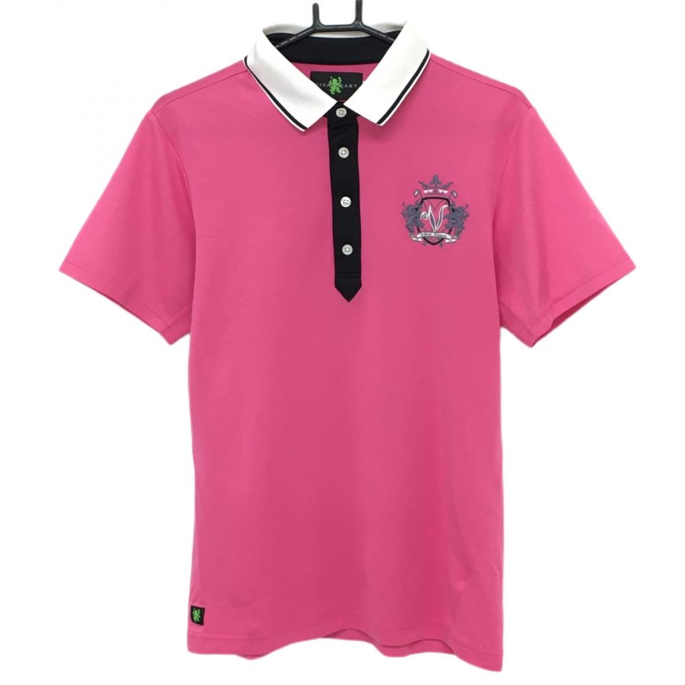 ビバハート 半袖ポロシャツ ピンク×白 ロゴ刺しゅう  メンズ 50 ゴルフウェア VIVA HEART