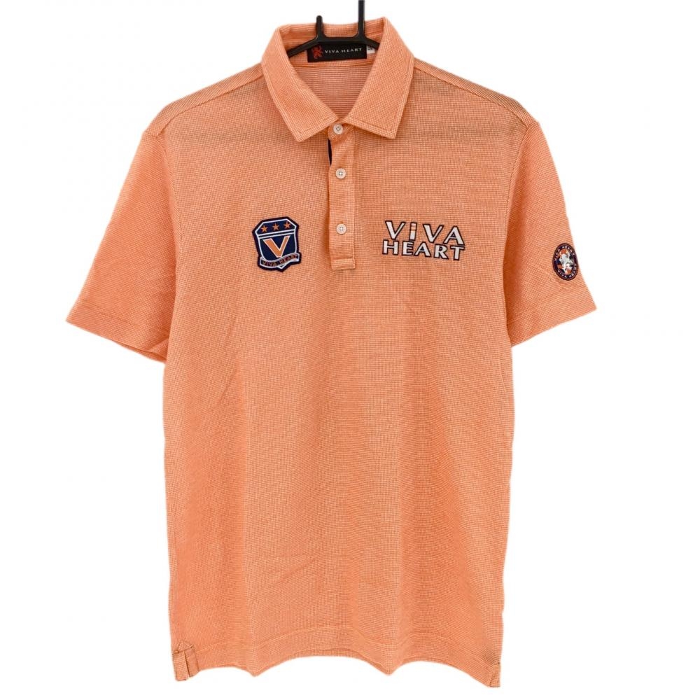 ビバハート 半袖ポロシャツ オレンジ×白 ロゴ刺しゅう ワッペン メンズ 50(L) ゴルフウェア VIVA HEART