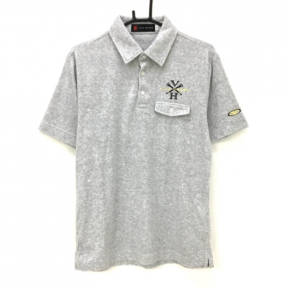 ビバハート 半袖ポロシャツ ライトグレー パイル地 ロゴ刺しゅう ダミーポケット メンズ 50(L) ゴルフウェア VIVA HEART