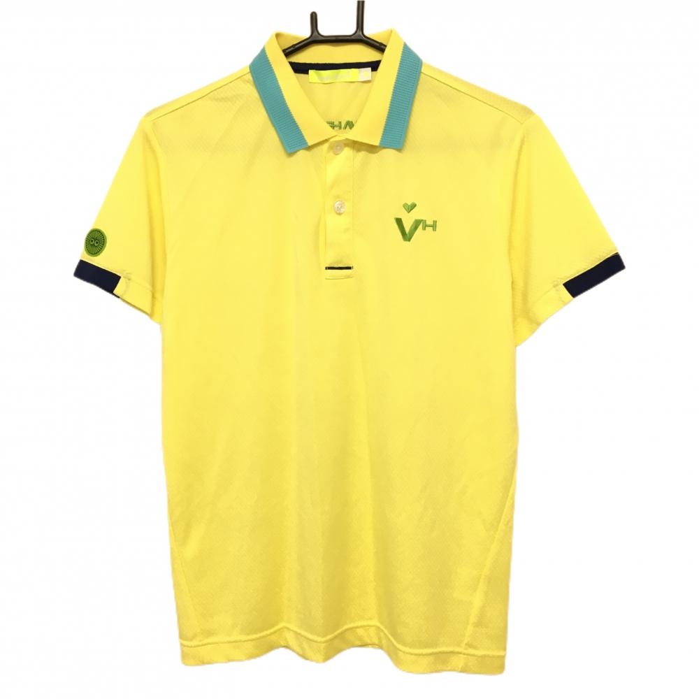 【美品】ビバハート 半袖ポロシャツ ライトイエロー 胸ロゴ刺しゅう  メンズ 48(M) ゴルフウェア VIVA HEART