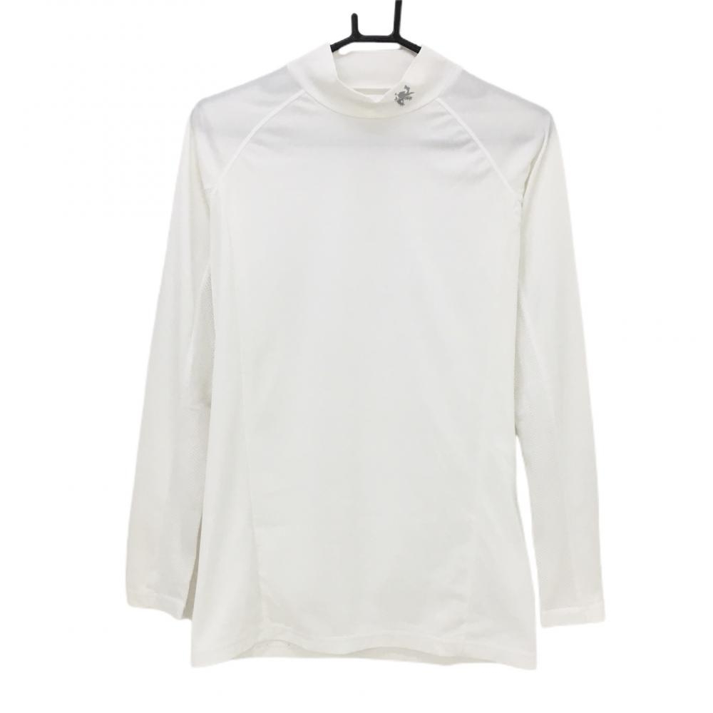 【超美品】ビバハート ハイネックインナーシャツ 白×グレー 袖ロゴプリント 一部メッシュ メンズ 48 ゴルフウェア VIVA HEART 画像