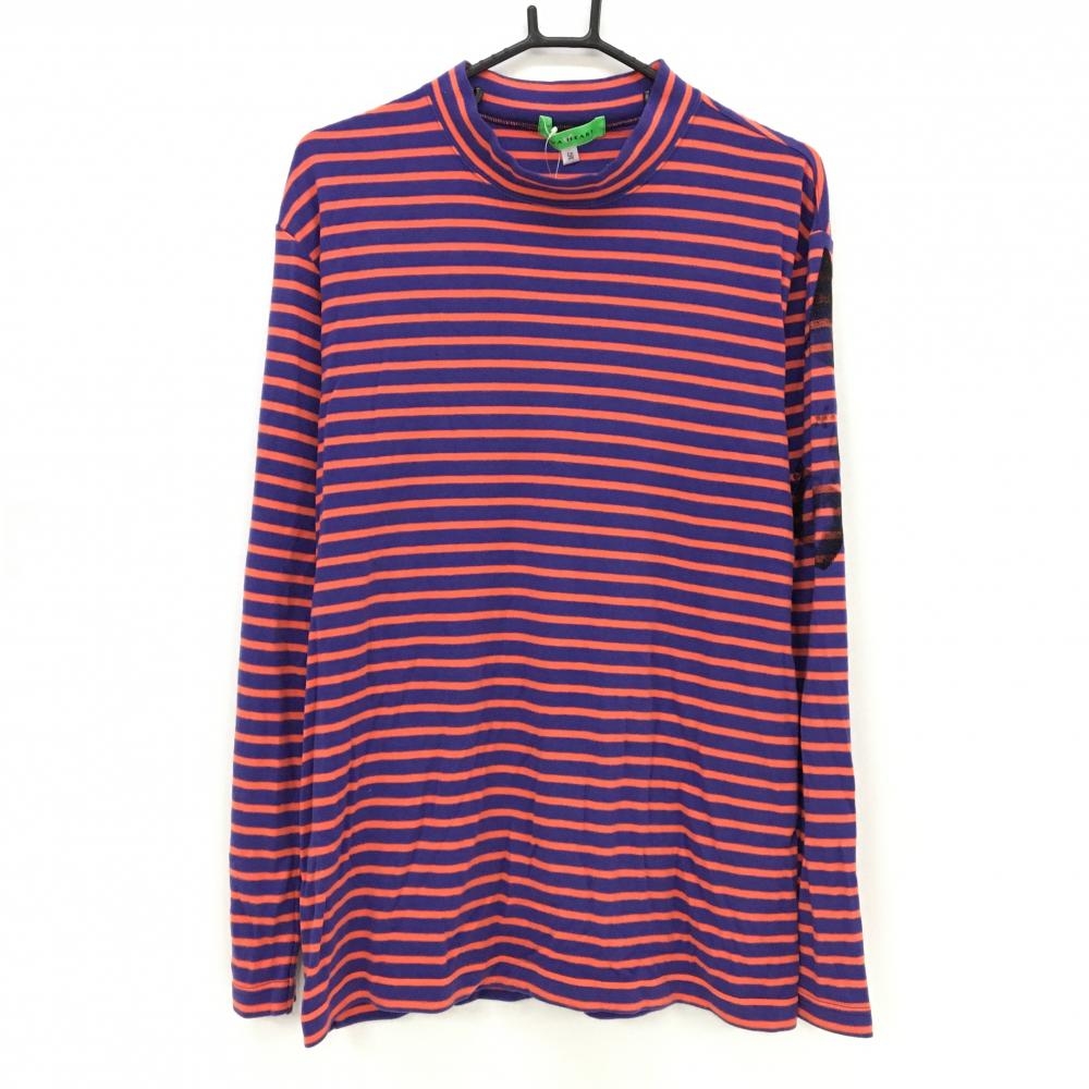 【新品】ビバハート 長袖ハイネックシャツ パープル×オレンジ 微起毛 ボーダー メンズ 50(L) ゴルフウェア VIVA HEART