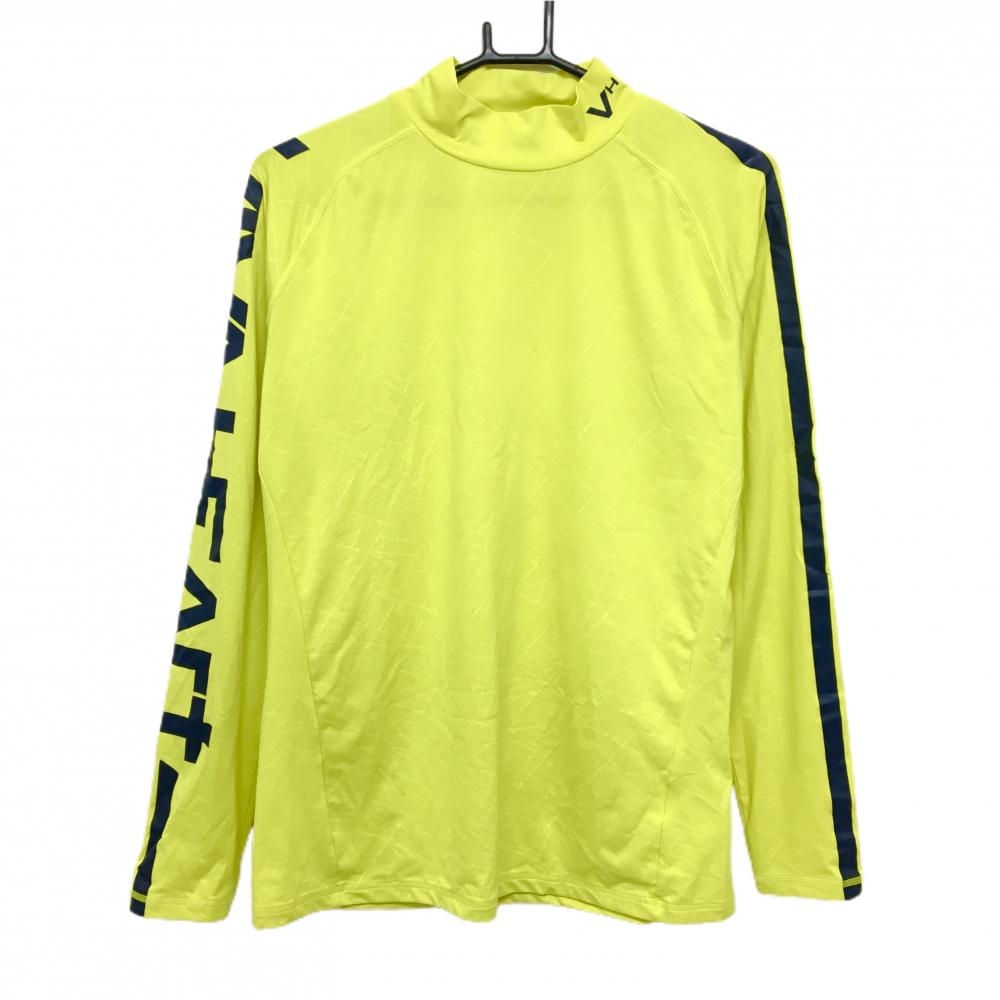 【超美品】ビバハート 長袖ハイネックシャツ イエローー×ネイビー 地模様 袖ロゴ インナー  メンズ 52(XL) ゴルフウェア VIVA HEART