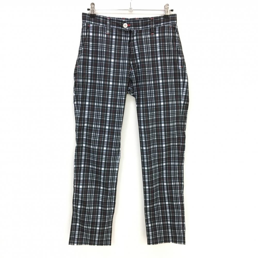 【超美品】ビバハート パンツ 黒×白×レッド チェック 薄手 メンズ 76 ゴルフウェア VIVA HEART