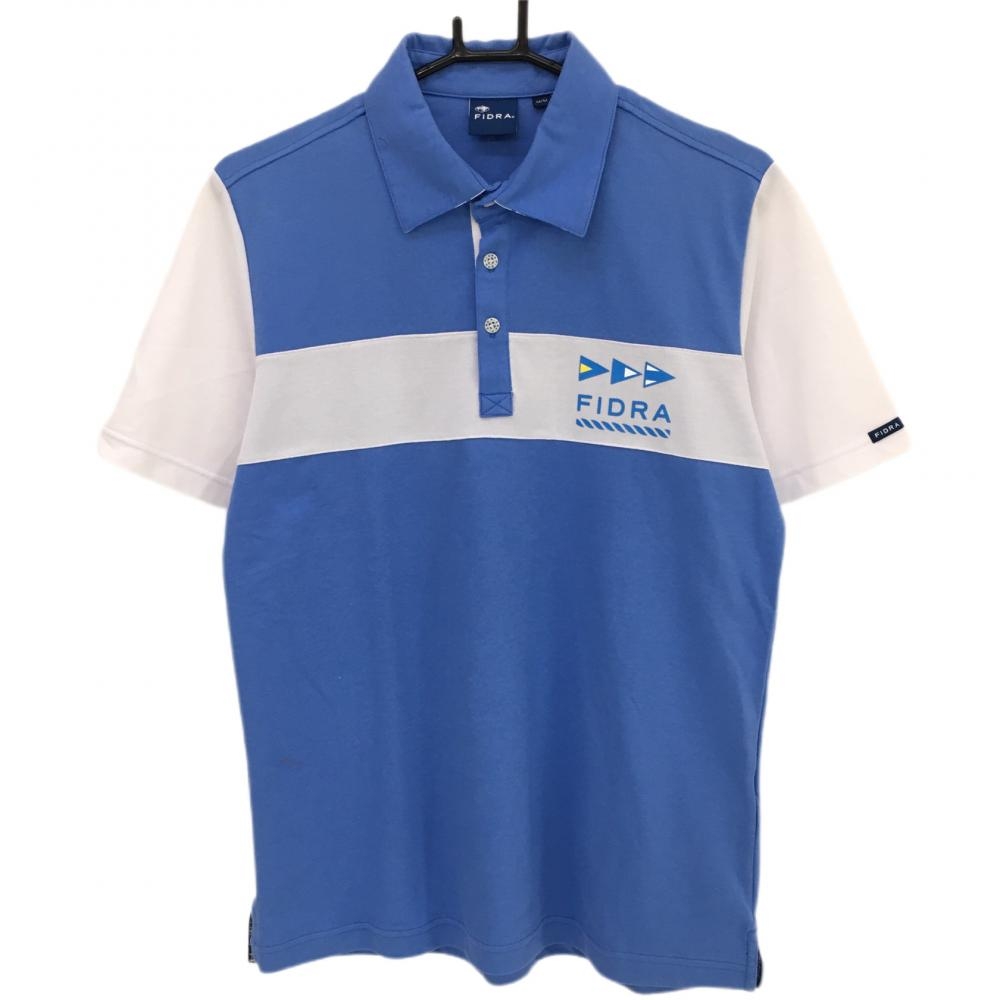 フィドラ 半袖ポロシャツ ライトブルー×白 襟裏ロゴプリント メンズ M/M ゴルフウェア FIDRA
