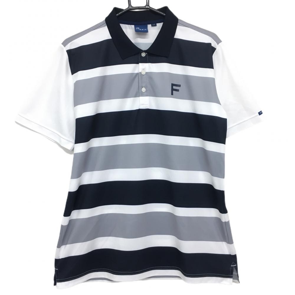 【美品】フィドラ 半袖ポロシャツ 白×ネイビー×ライトグレー 太ボーダー  メンズ L/G ゴルフウェア FIDRA
