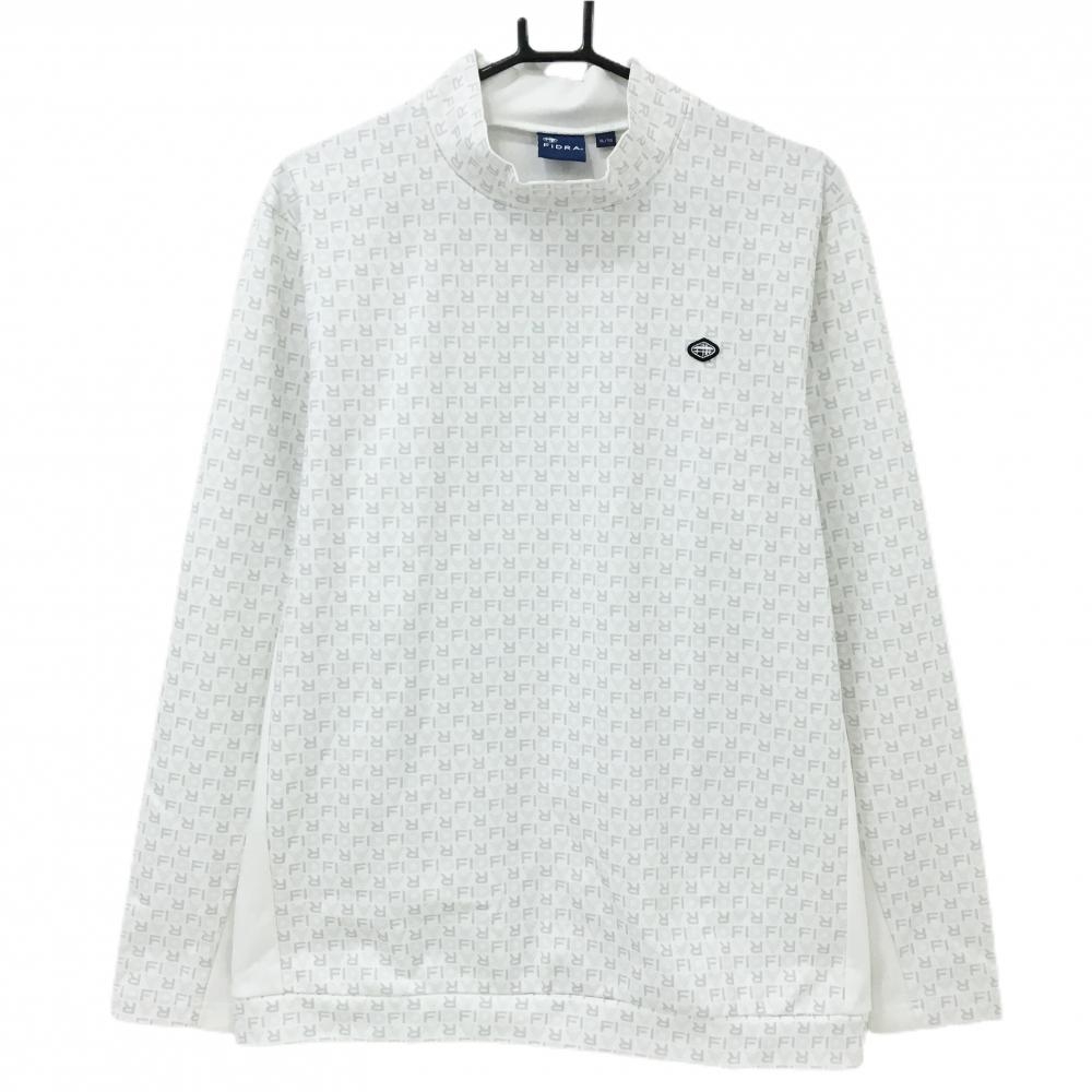 【超美品】フィドラ 長袖ハイネックシャツ 白×グレー ロゴ総柄 ストレッチ  メンズ XL ゴルフウェア FIDRA