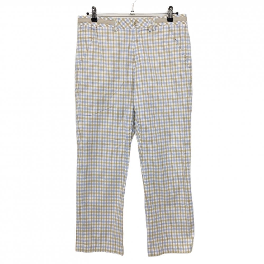 【美品】フィドラ パンツ ライトブルー×ベージュ チェック柄 バックロゴ メンズ 82 ゴルフウェア FIDRA
