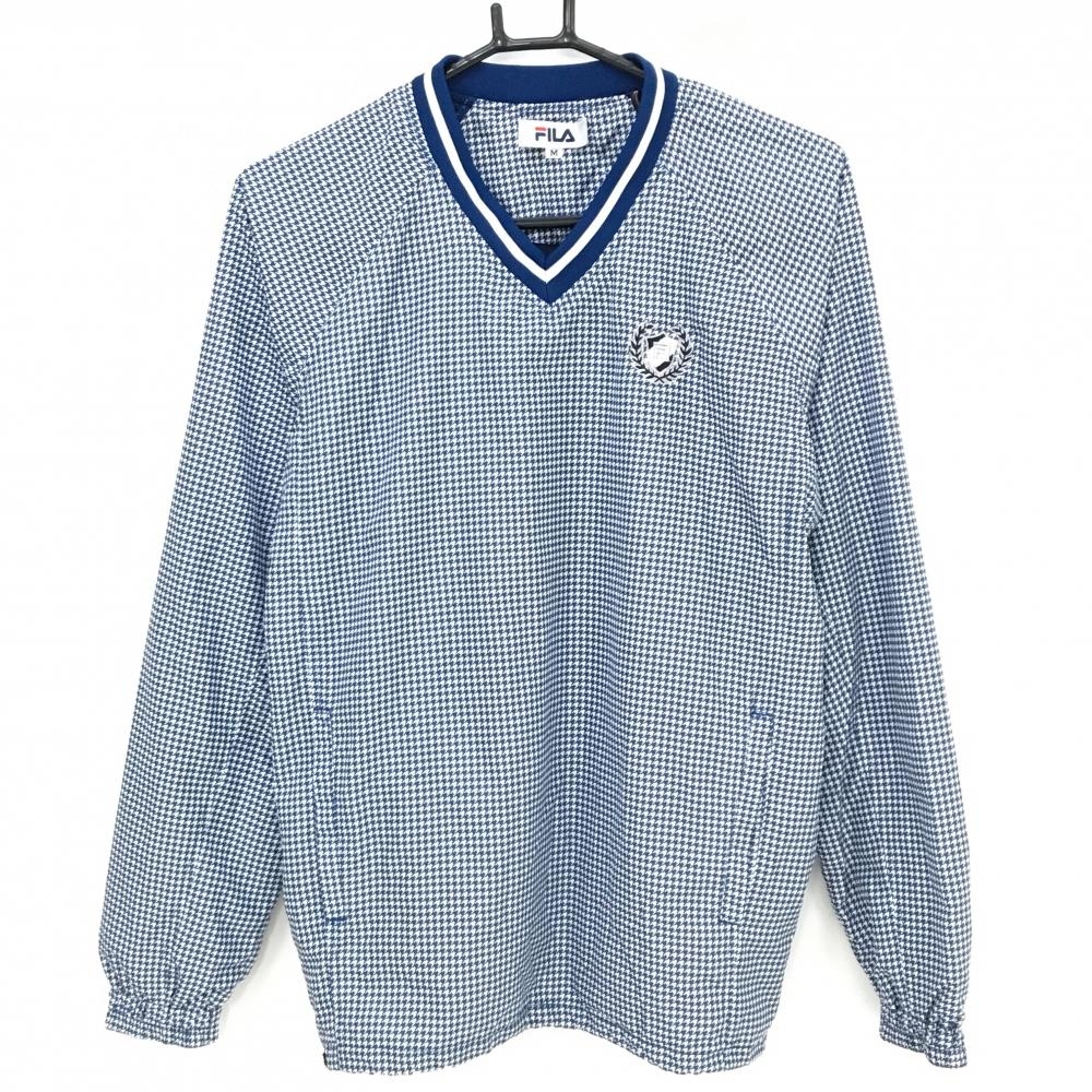 【超美品】フィラゴルフ スニード ネイビー×白 千鳥格子 ロゴ刺しゅう 裏地メッシュ 裾ドローコード メンズ M ゴルフウェア FILA GOLF
