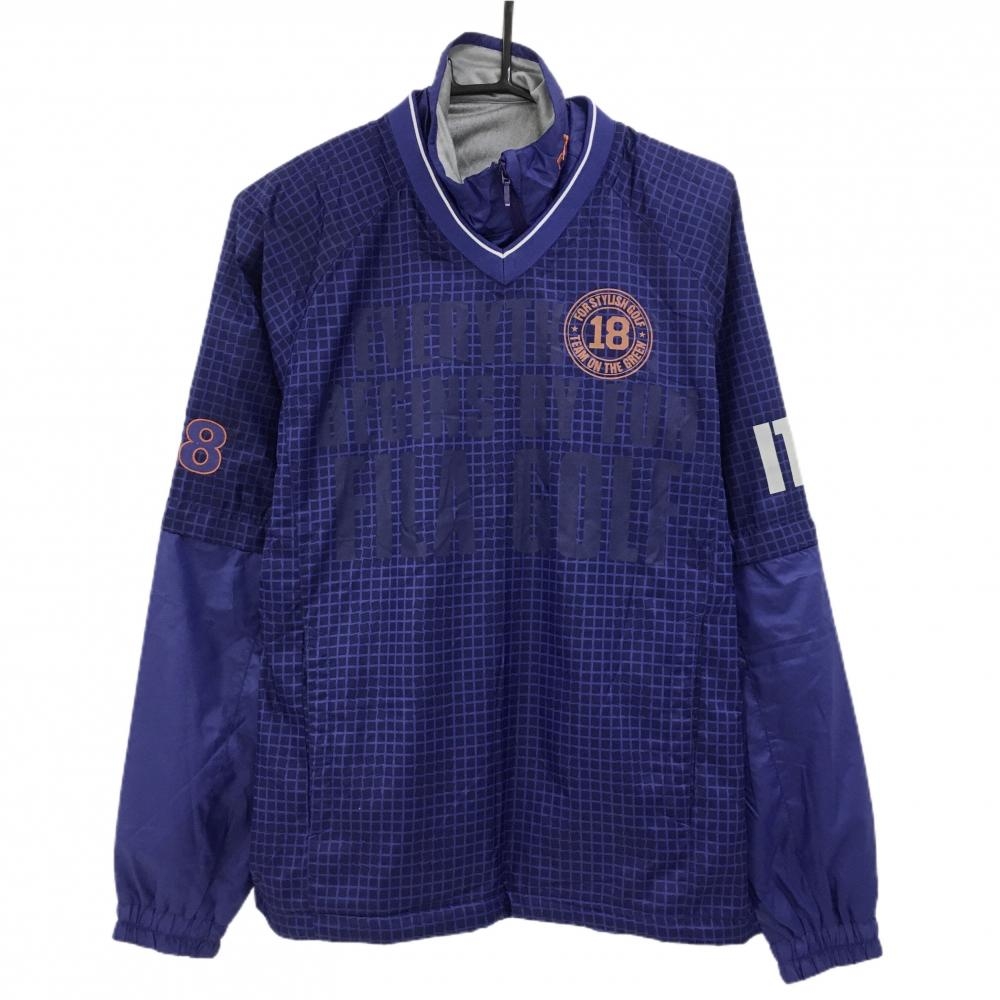 【超美品】フィラゴルフ 4WAYスニード ネイビー 格子柄 フロントプリント ネック・袖着脱可 裏地あり メンズ M ゴルフウェア FILA GOLF