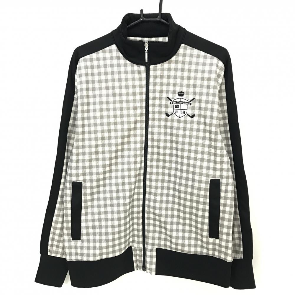 【美品】フィラゴルフ ジャケットブルゾン 白×グレー チェック 裏起毛 メンズ L ゴルフウェア FILA GOLF