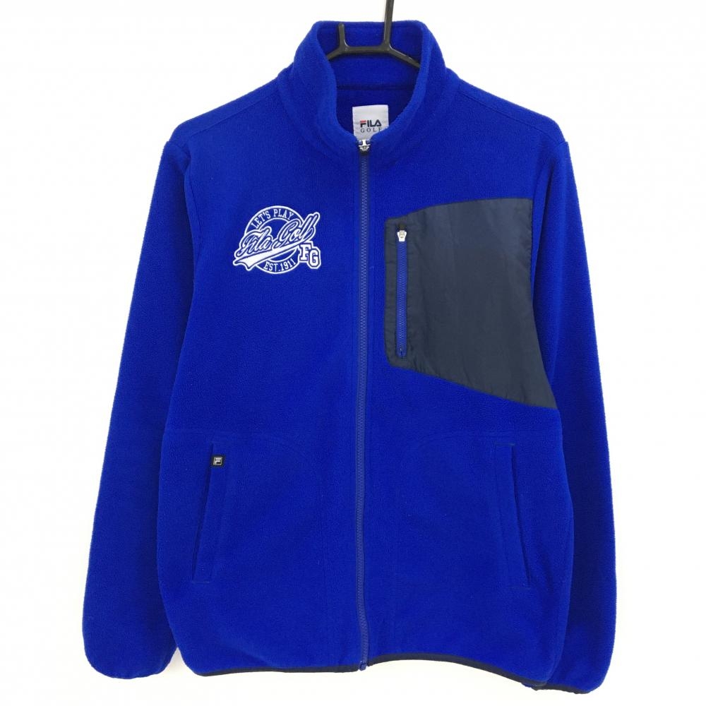 【美品】フィラゴルフ フリースジャケット ブルー×ネイビー ロゴ白  メンズ M ゴルフウェア FILA GOLF