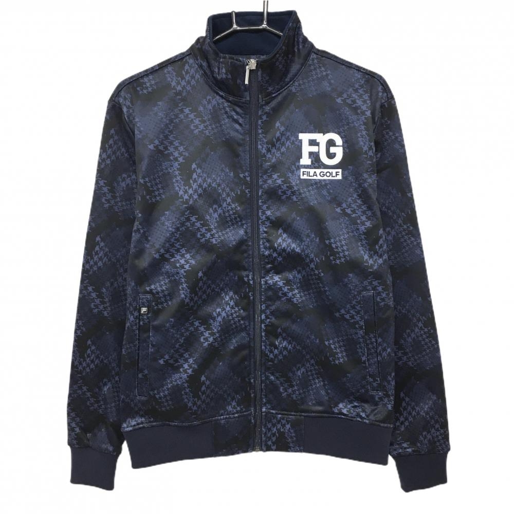 【新品】フィラゴルフ ブルゾン ネイビー×黒 千鳥格子風 裏微起毛 防風 防寒 メンズ M ゴルフウェア FILA GOLF