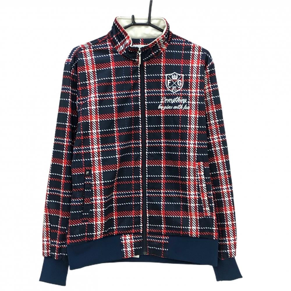 【美品】フィラゴルフ ジャケットブルゾン ネイビー×レッド チェック 裏起毛  メンズ L ゴルフウェア FILA GOLF