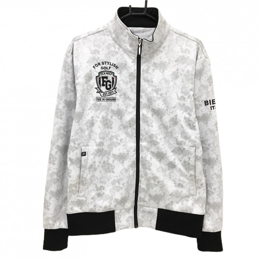 フィラゴルフ ジャケット 白場×グレー 総柄 ロゴ刺しゅう 裏起毛  メンズ L ゴルフウェア FILA GOLF
