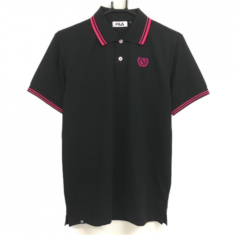 【新品】フィラゴルフ 半袖ポロシャツ 黒×ピンク 吸汗速乾 UVCUT メンズ M ゴルフウェア FILA GOLF