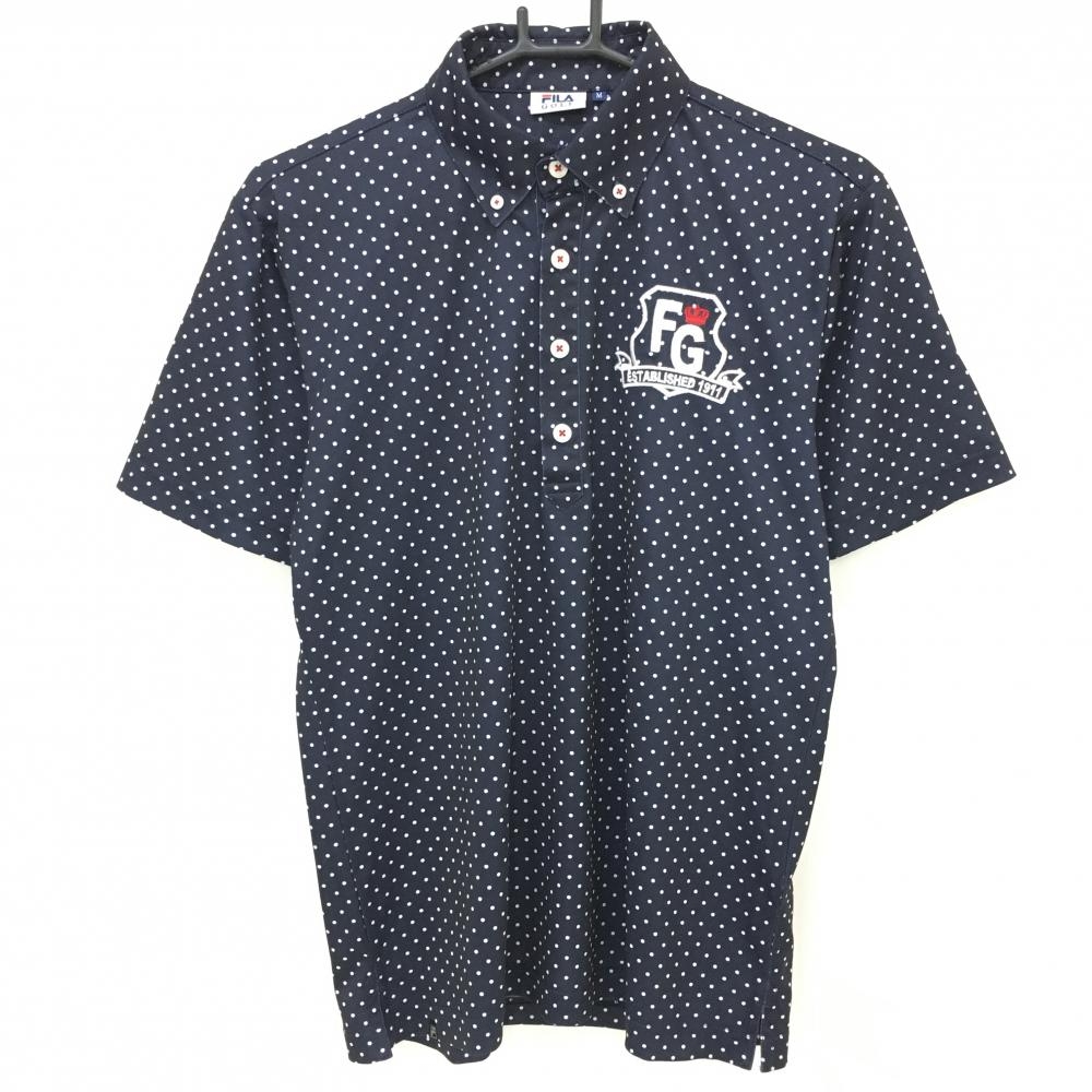 【超美品】フィラゴルフ 半袖ポロシャツ ネイビー×白 ドット ボタンダウン  メンズ M ゴルフウェア FILA GOLF