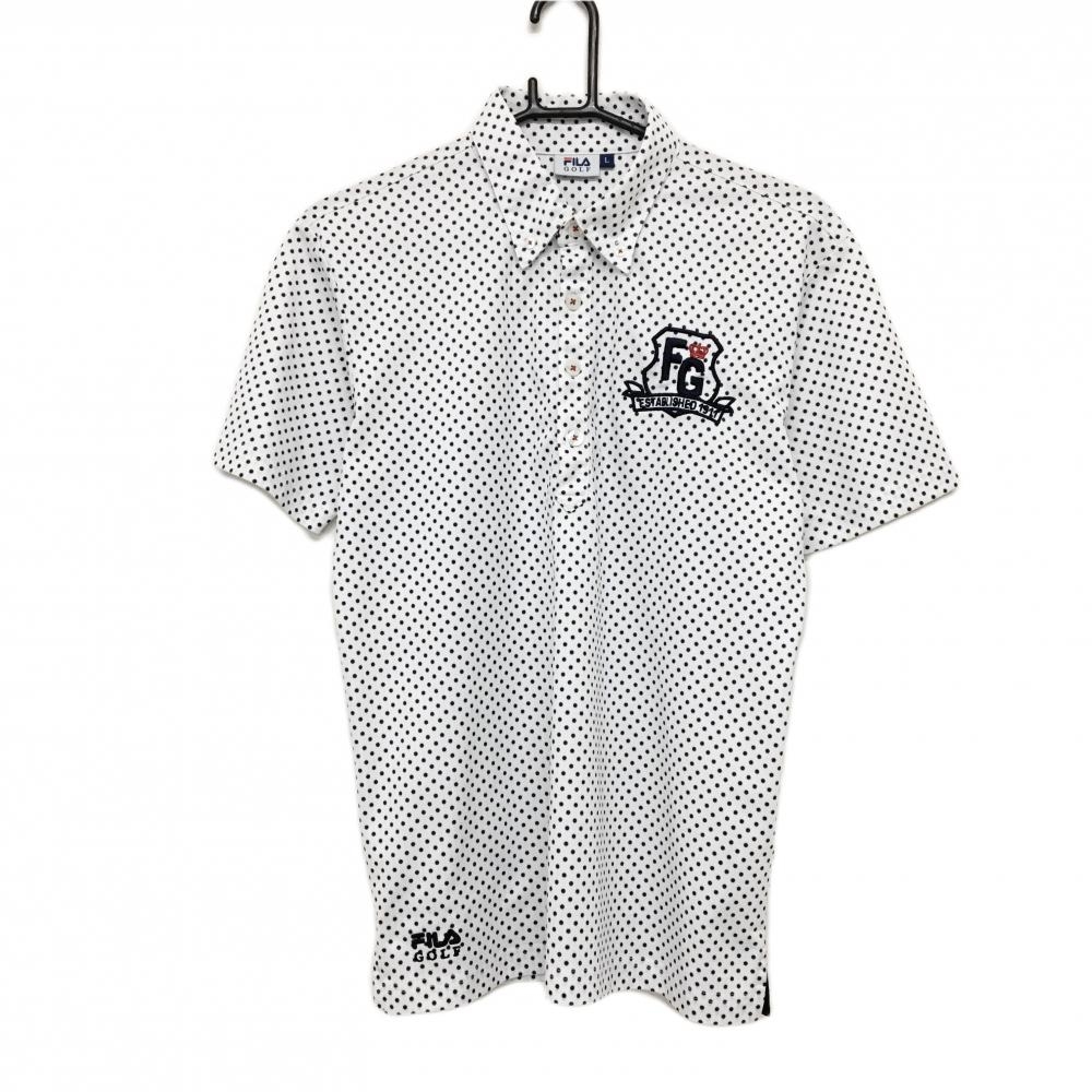 フィラゴルフ 半袖ポロシャツ 白×ネイビー ドット ボタンダウン メンズ L ゴルフウェア FILA GOLF