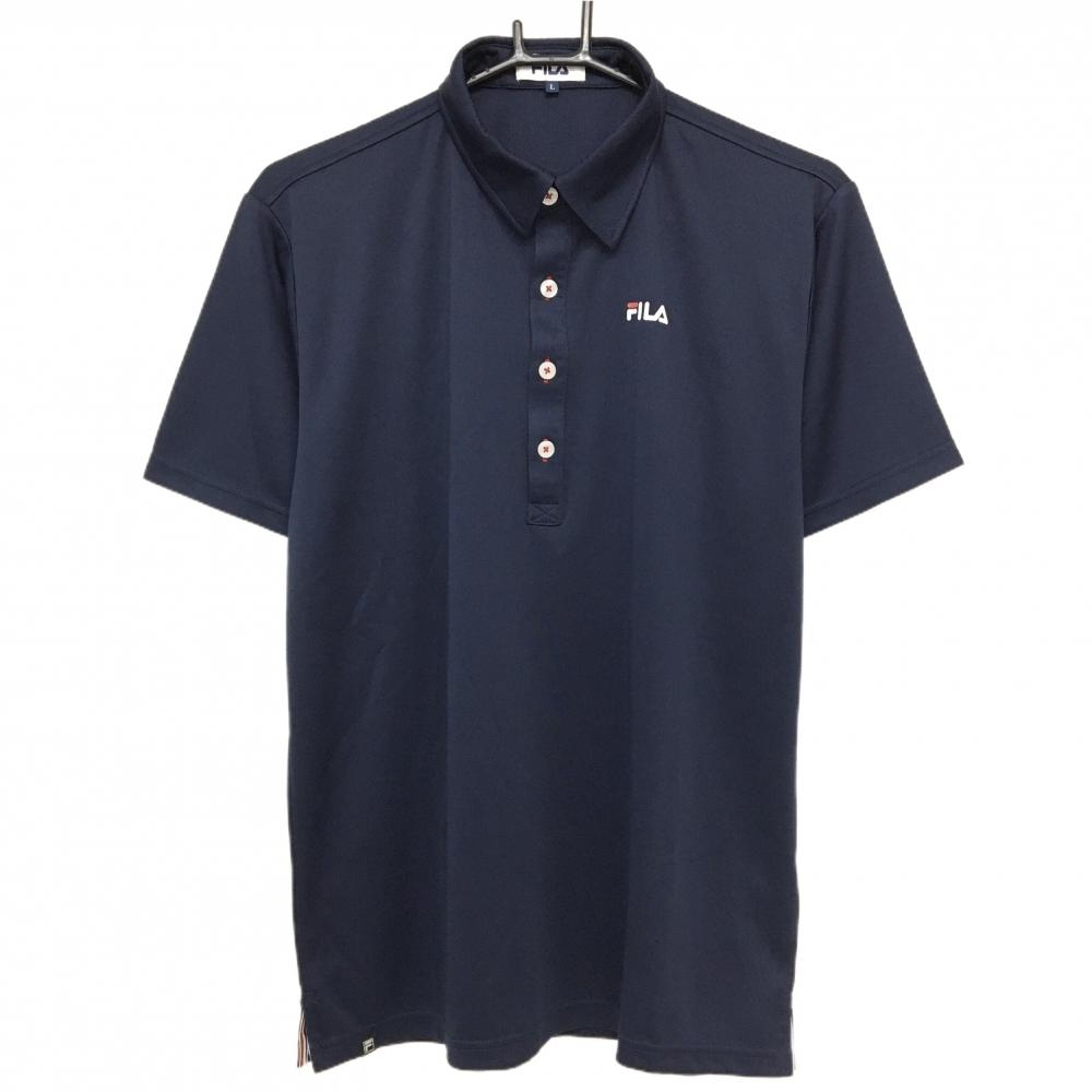 【超美品】フィラ 半袖ポロシャツ ネイビー 後ラメ入りプリント メンズ L ゴルフウェア FILA GOLF